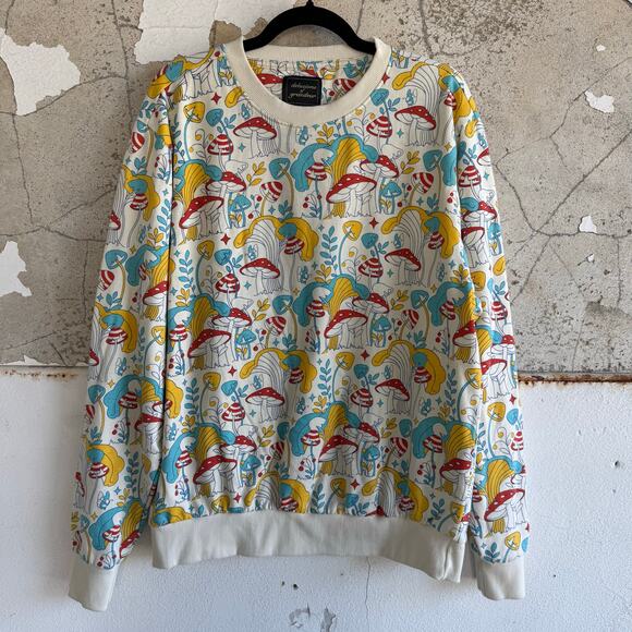 Mushroom Sweatshirt Delusions of Grandeur Womens L Whimsical Naturecore Pullover - Picture 1 of 7
